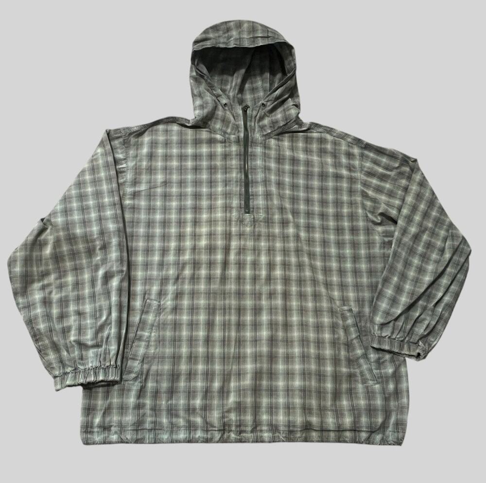 Vtg EDDIE BAUER Plaid Cotton 1/2 Zip Anorak Jacket Popover Distressed Mens L